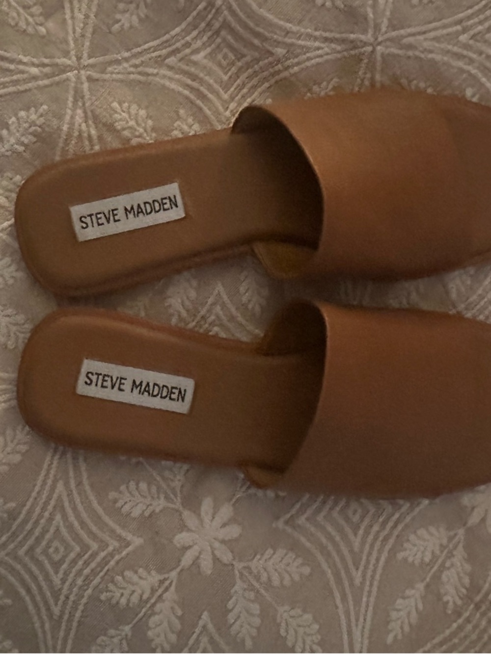 Steve Madden Cognac Leather Slide Sandals
